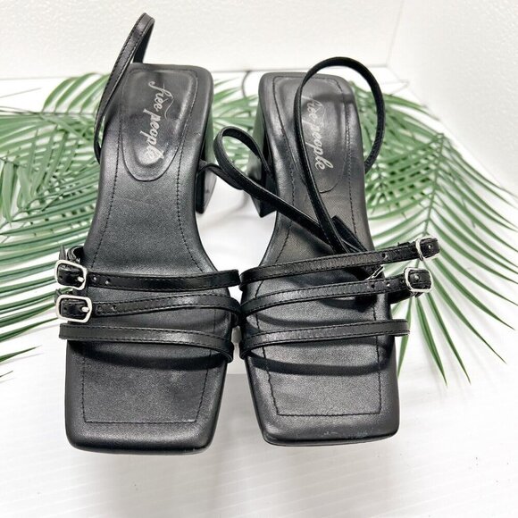 Free People Niki Black Leather Strappy Open Toe Ankle Strap Sandals Size 37 - Picture 3 of 13